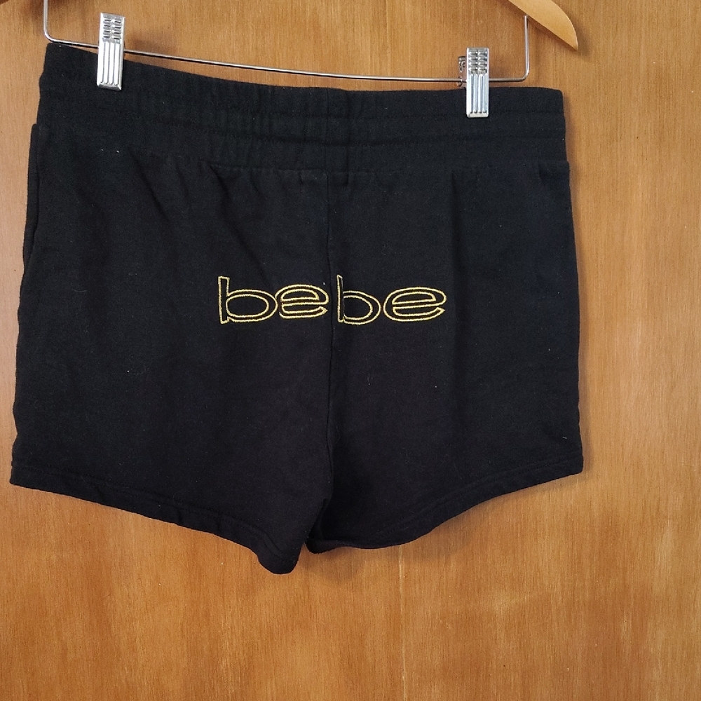 Bebe Black Athletic Shorts with Gold Logo